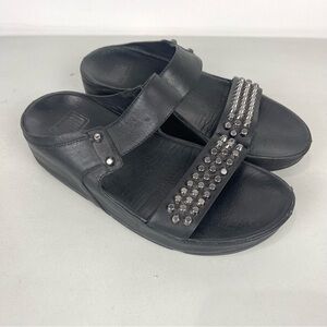 FitFlop Amsterdam Black Studded Comfort Slide Sandals Size 6 Leather